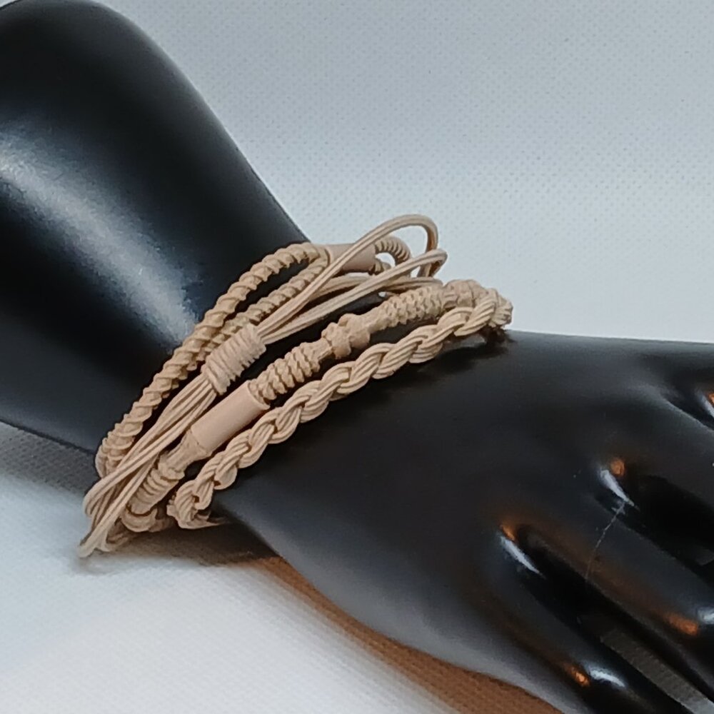 NWOT Set of 4 Tan Adjustable Braided Cloth/String Bracelets Jewelry Acc #10